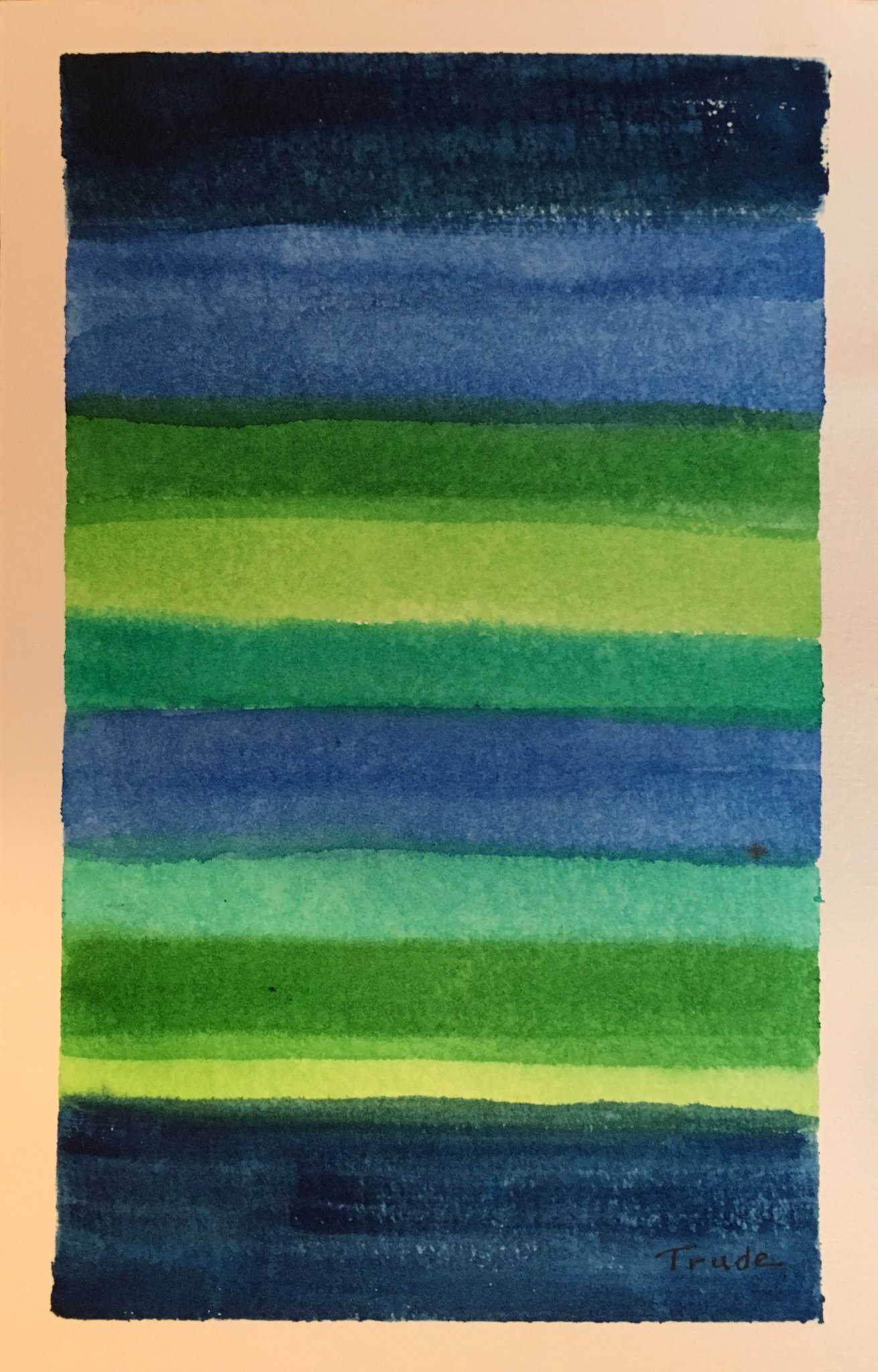 Horizontal bands of deep blue, green and lime